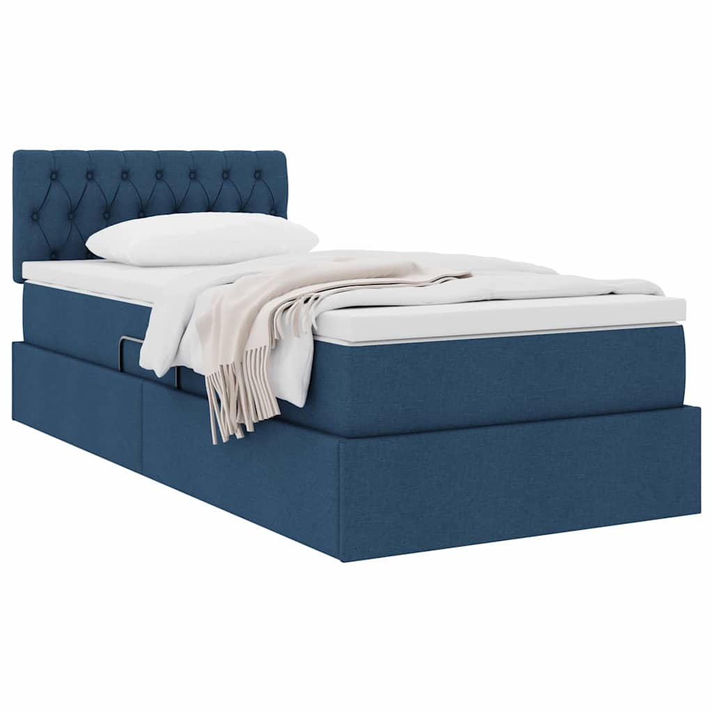 Lit avec rangement et matelas, bleu, 90 x 190 cm, velours - 3