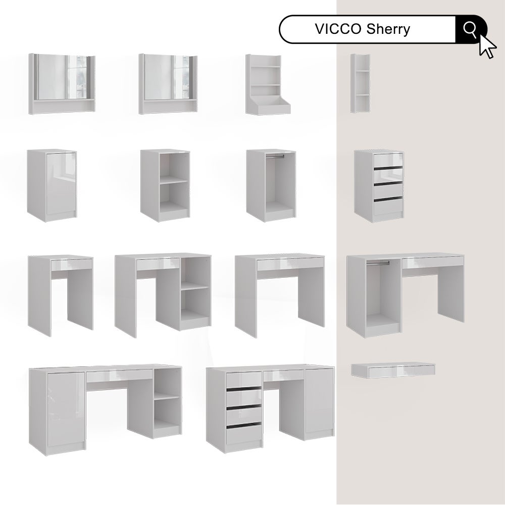 Vicco Kredens Sherry, Biały/biały wysoki połysk, 80.2 x 76 cm 2 części - 8
