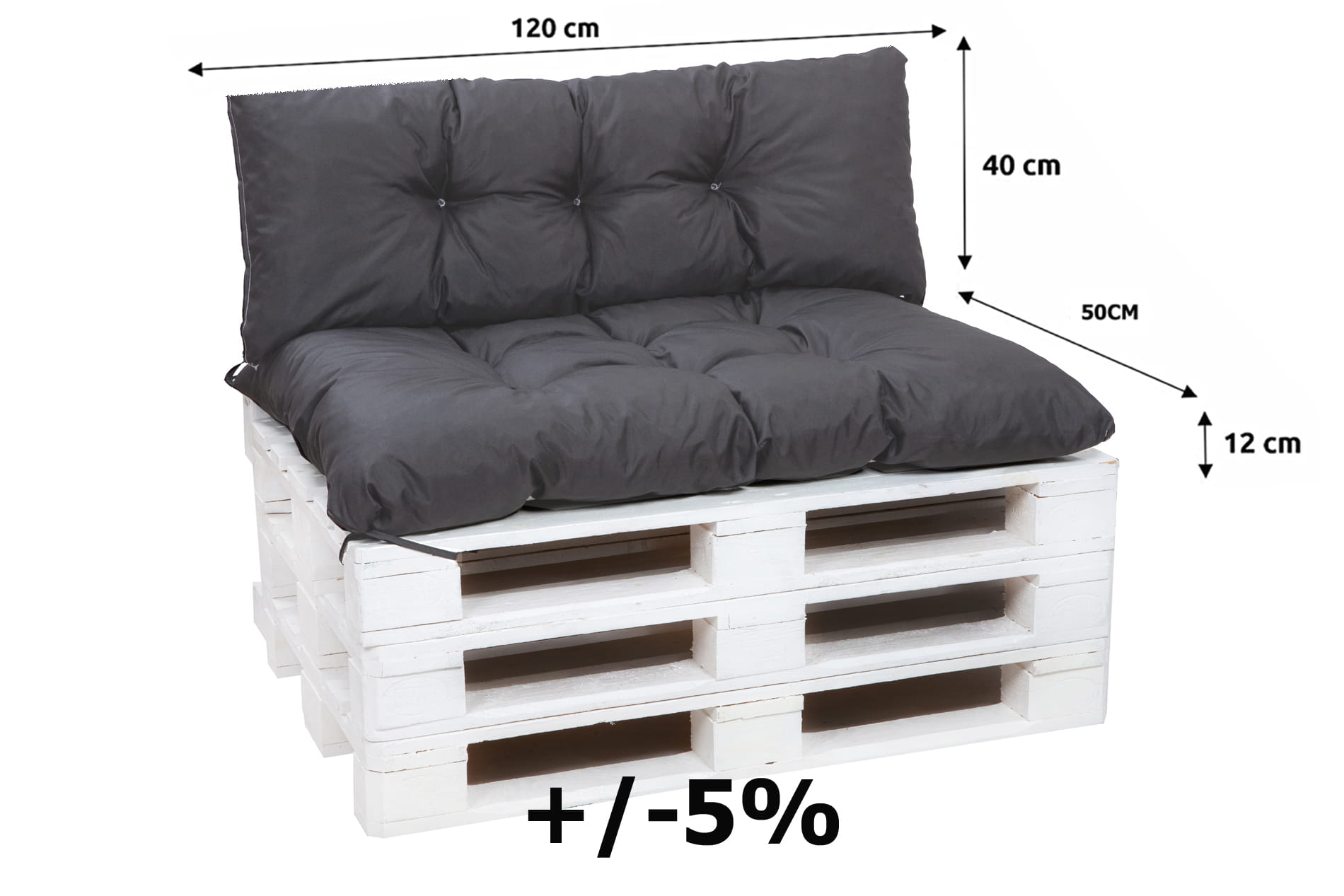 Coussins pour palettes, Assise 120x50 et Dossier 120x40cm Anthracite, coussins canapé / coussin palette in / extérieur, SETGARDEN - 4