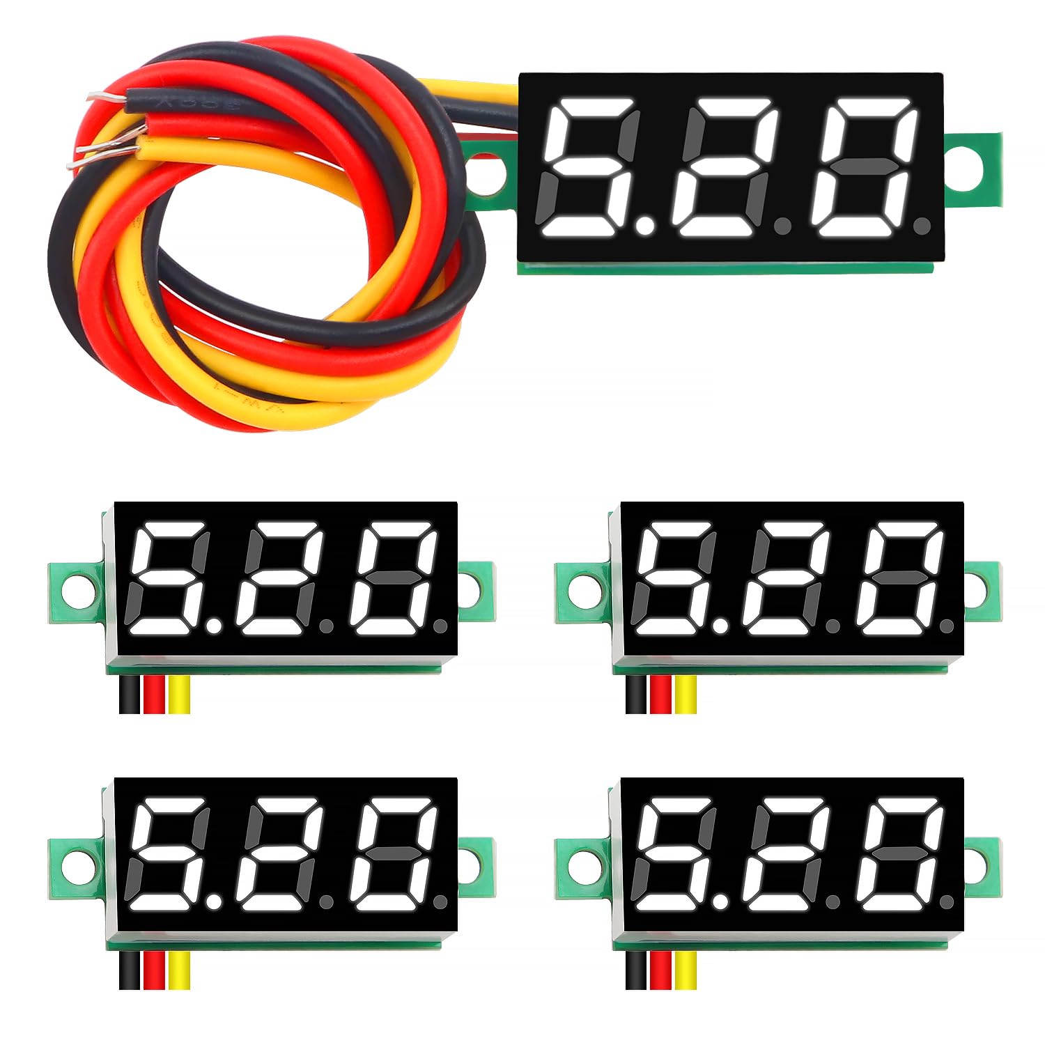 5-częściowy panel woltomierza cyfrowego 0,28 cala, 0-100 V DC, trójprzewodowy tester napięcia, wyświetlacz LED, cyfrowy miernik napięcia LED (biały)