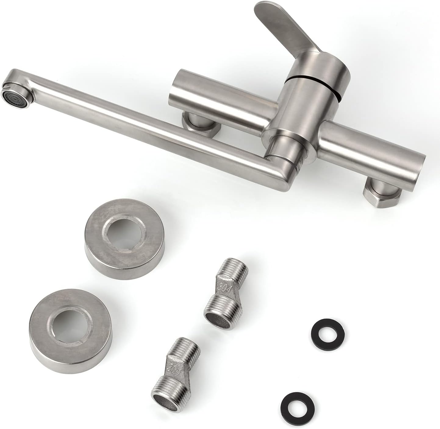 Rubinetto da cucina a parete, miscelatore a parete in acciaio inossidabile, lavello da cucina girevole a 360°, acqua calda e fredda, spazzolato - 5