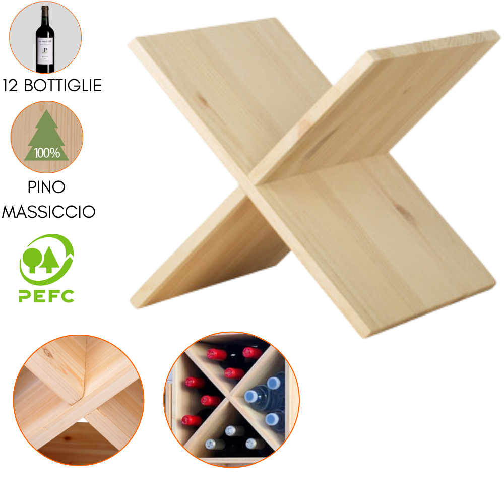Bodega portabotellas cruz de madera 12 lugares - 32x33x32 cm