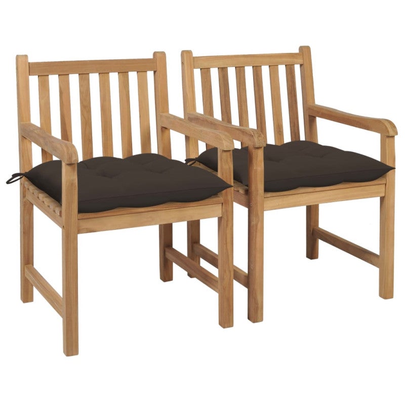 Chaises de jardin lot de 2 et coussins taupe Bois teck massif | Leroy ...