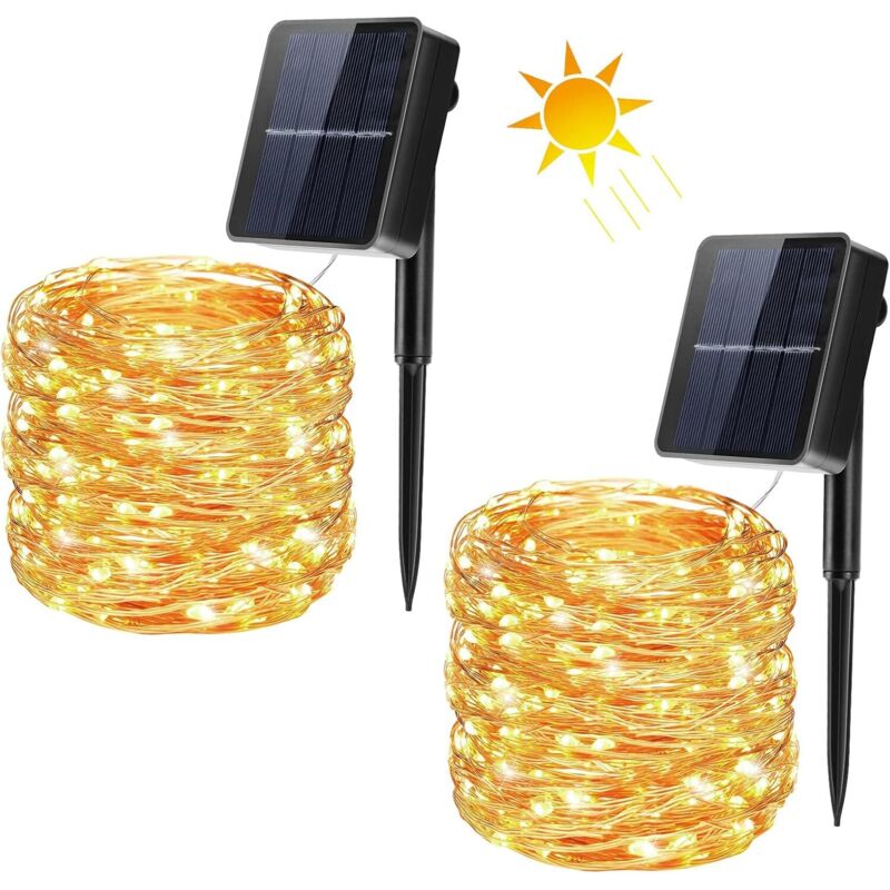 2 ghirlande luminoase solare 22m 200 LED 8 moduri impermeabile, pentru exterior