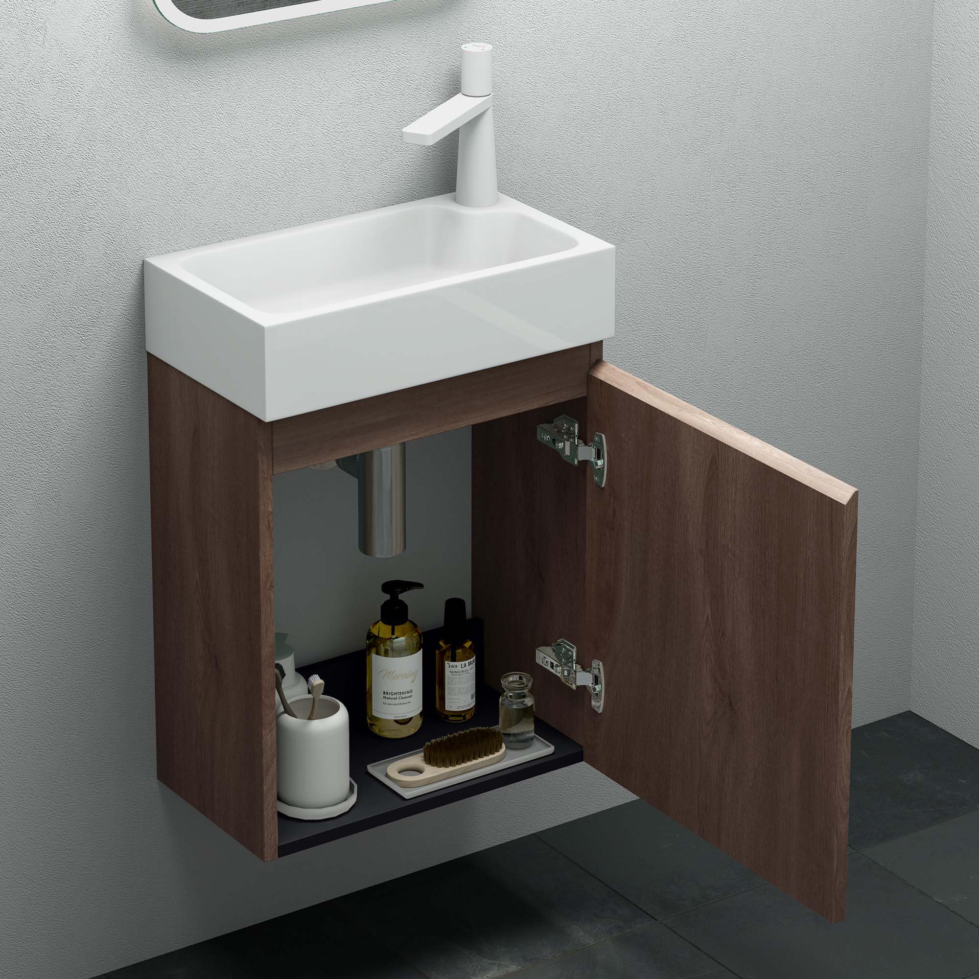 Mai & Mai Ensemble de Meuble de Salle de Bain Meuble sous Lavabo Suspendu Chêne 46x26x63cm avec Vasque PS02 - 6