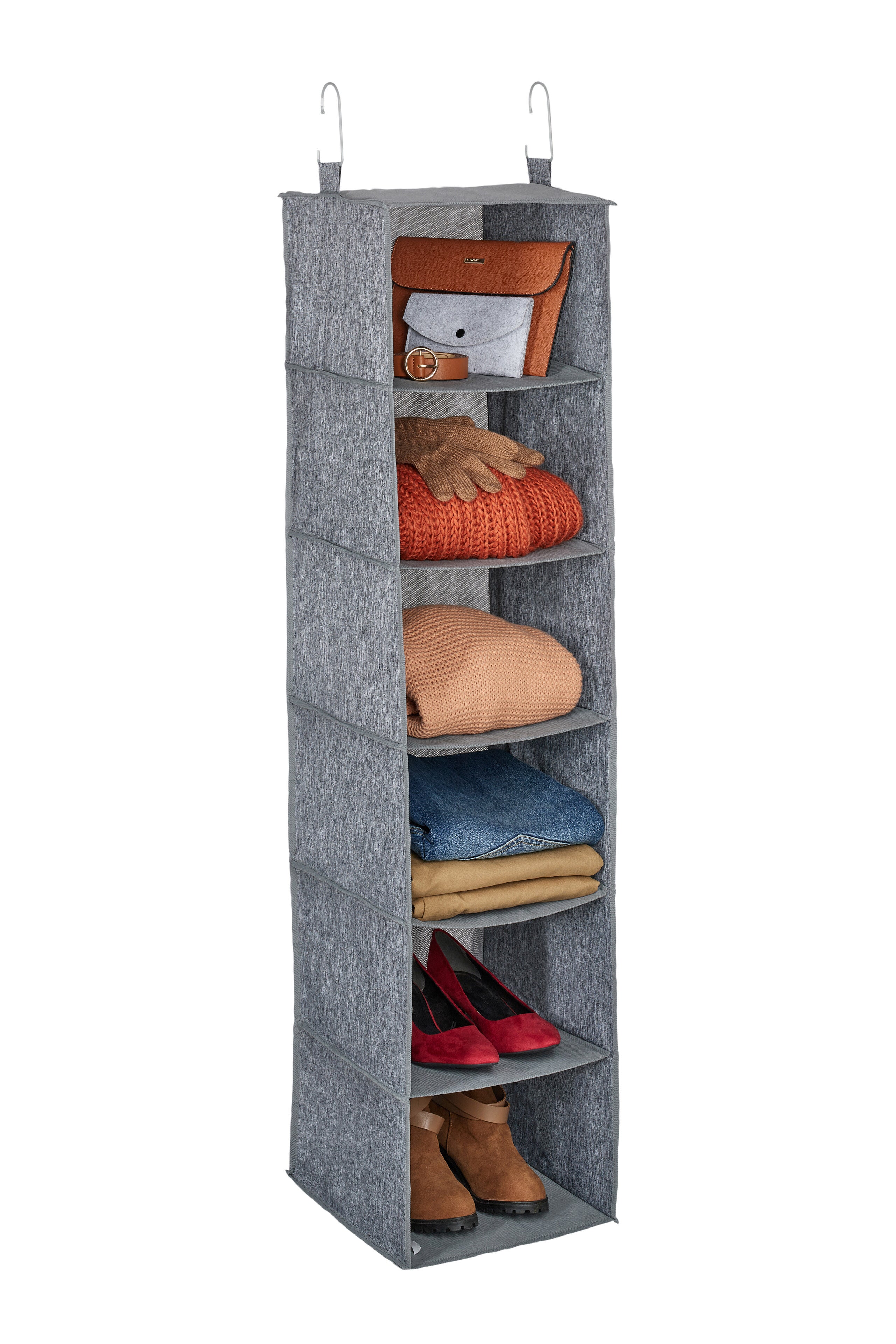 Étagère Suspendue 4 Compartiments - Tissu Gris, 97x30x30 Cm - Pour Armoire, Rangement Vêtements, Chaussures - Relaxdays
