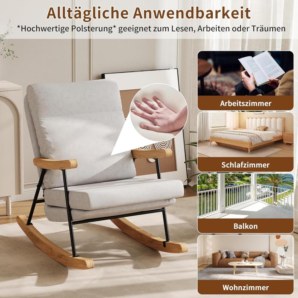 Chaise à bascule scandinave en lin ergonomique, bois massif et métal, fauteuil relax salon chambre. - 5