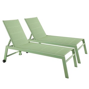 Lot de 2 bains de soleil en aluminium et textilène vert cactus