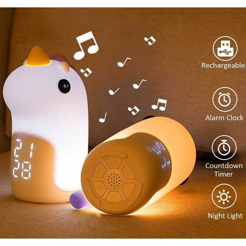 Réveil pour enfants, veilleuse lumineuse jour/nuit, rechargeable, LED, numérique, 3 couleurs, forme mignonne - 2