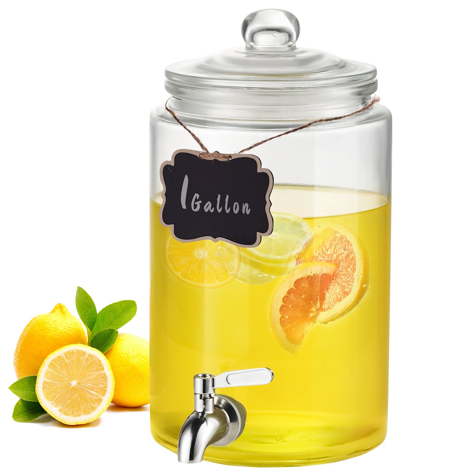 Distributeur De Boisson Sendez 3 Litres Avec Robinet Inox - Couvercle En Verre Et Support Métal, Pour Limonade, Thé Glacé, Cocktails