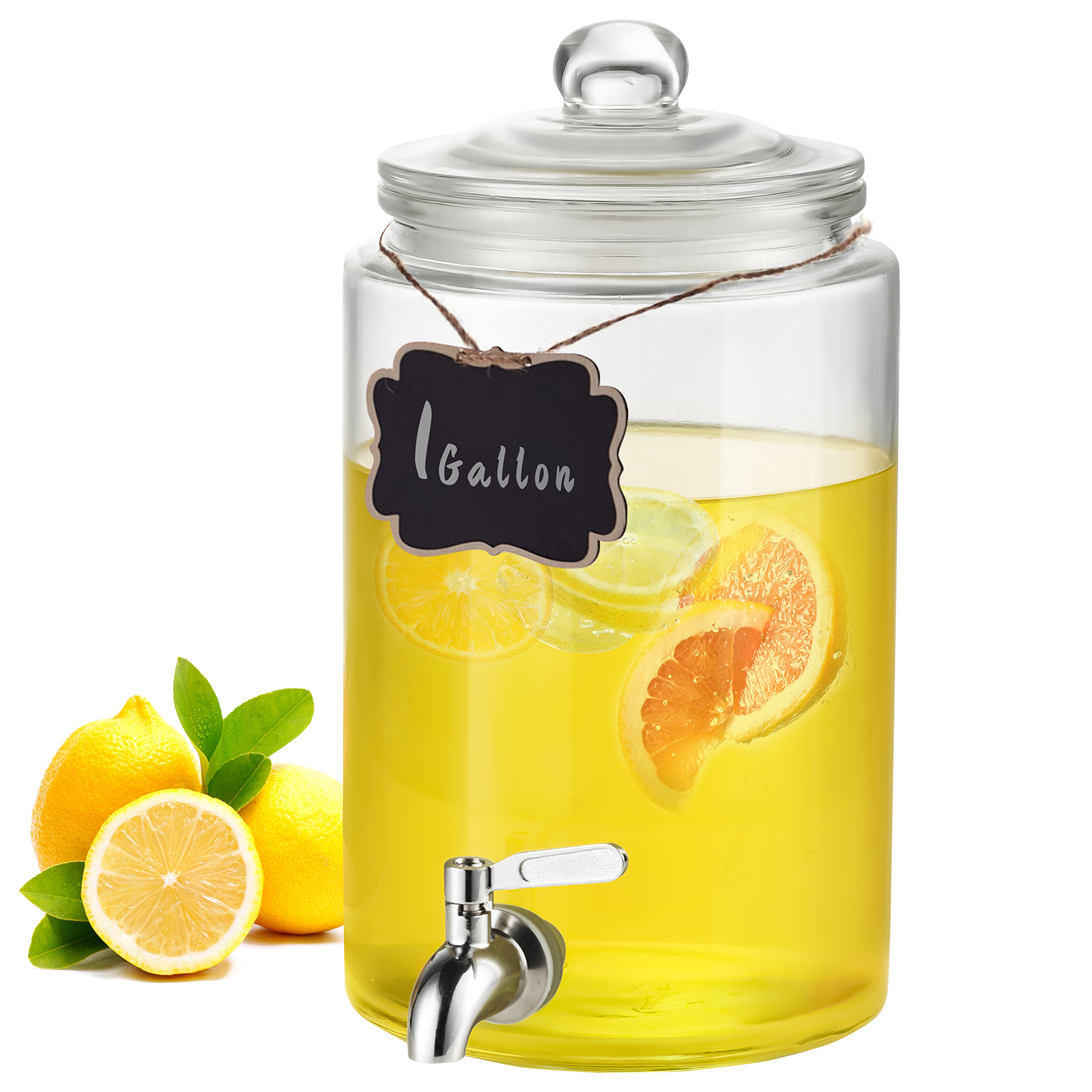 Vevor dispensador de bebidas de 3,8 l, fuente de agua de vidrio para alimentos, con grifo de acero inoxidable dispensador de zumo limonada y té helado