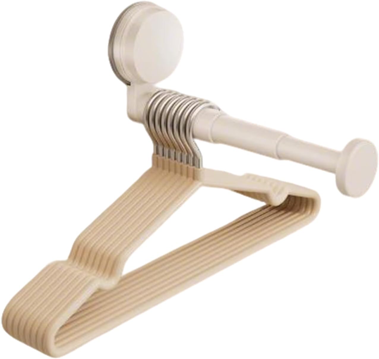 Wysuwana, oszczędzająca miejsce, montowana na ścianie suszarka na ubrania, odpowiednia do łazienek, balkonów i pralni, w kolorze beżowym.