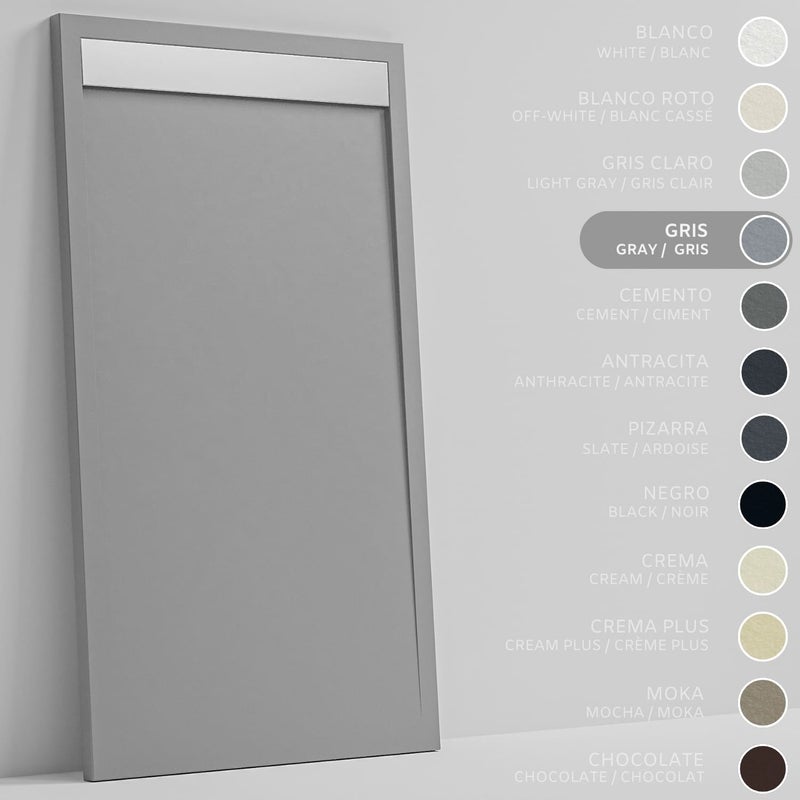 SOULHOME Brodzik prysznicowy– Żywica– Gel Coat– Gładka/Kamienna tekstura – Antypoślizgowy – szary- 160X70- Niski 3cm– Ruszt INOX