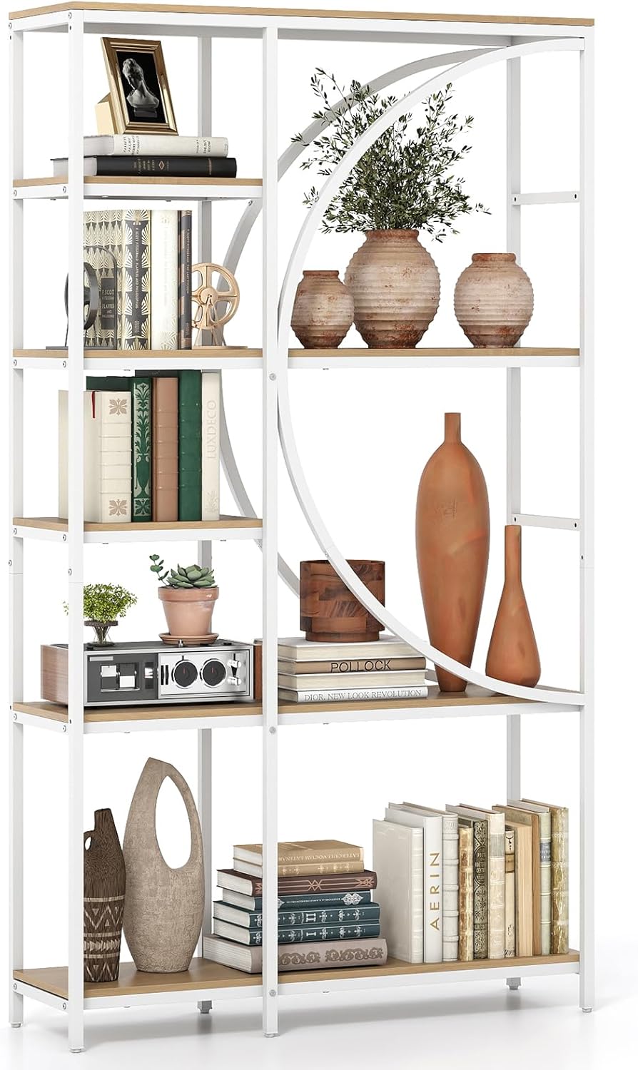 Bibliothèque Géométrique 5 Niveaux Forme S – Étagère Industrielle Rustique Marron – Séparateur De Pièce Gain De Place Pour Salon, Chambre, Bureau