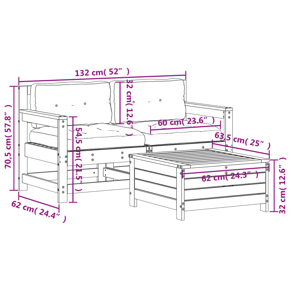 Salon bas de jardin en bois Marron 3 personnes - 9