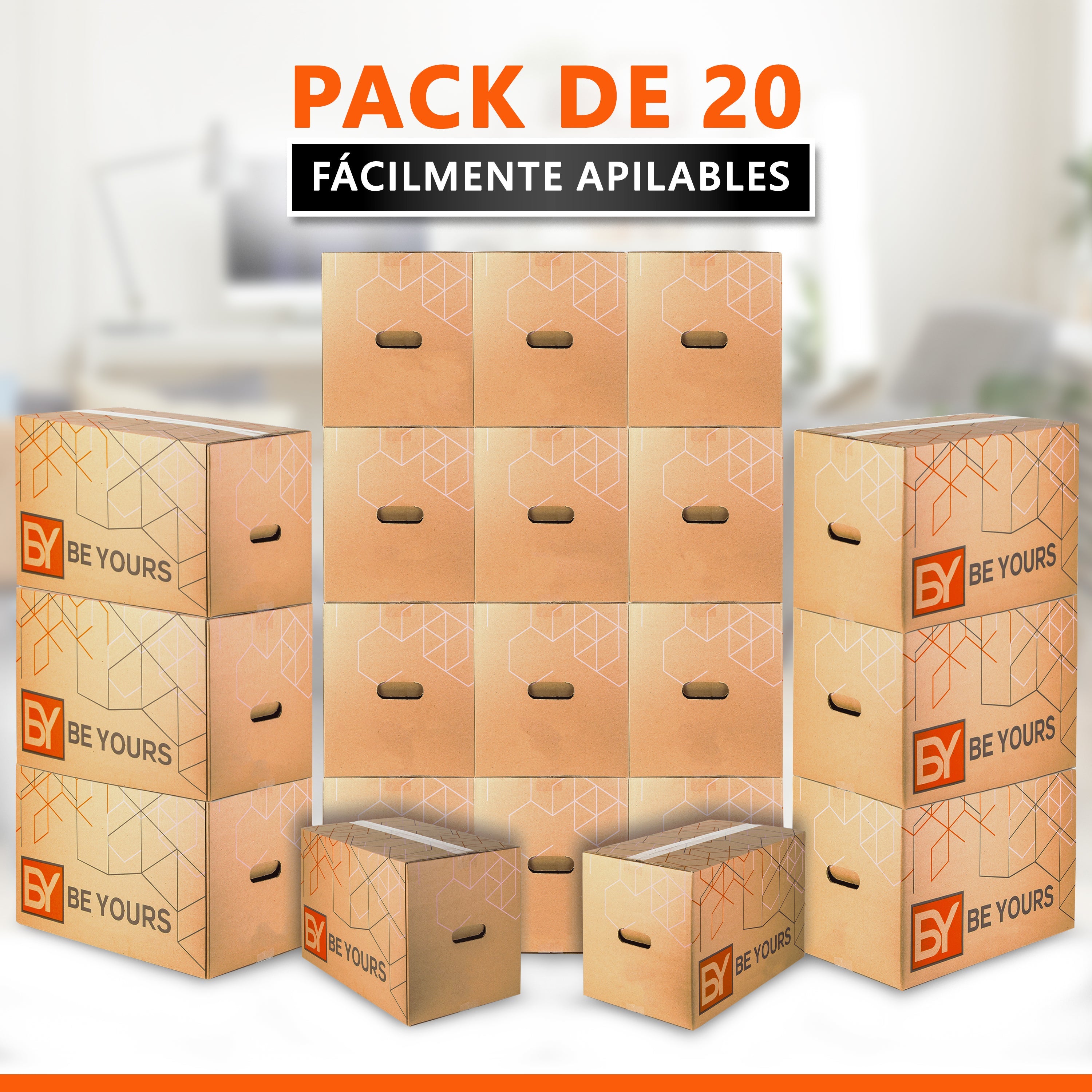 Pack de 20 Cajas de Cartón para Mudanzas 43x30x25 cm + Cinta Adhesiva, Con Asas Reforzadas para un Transporte Fácil y Seguro - 4