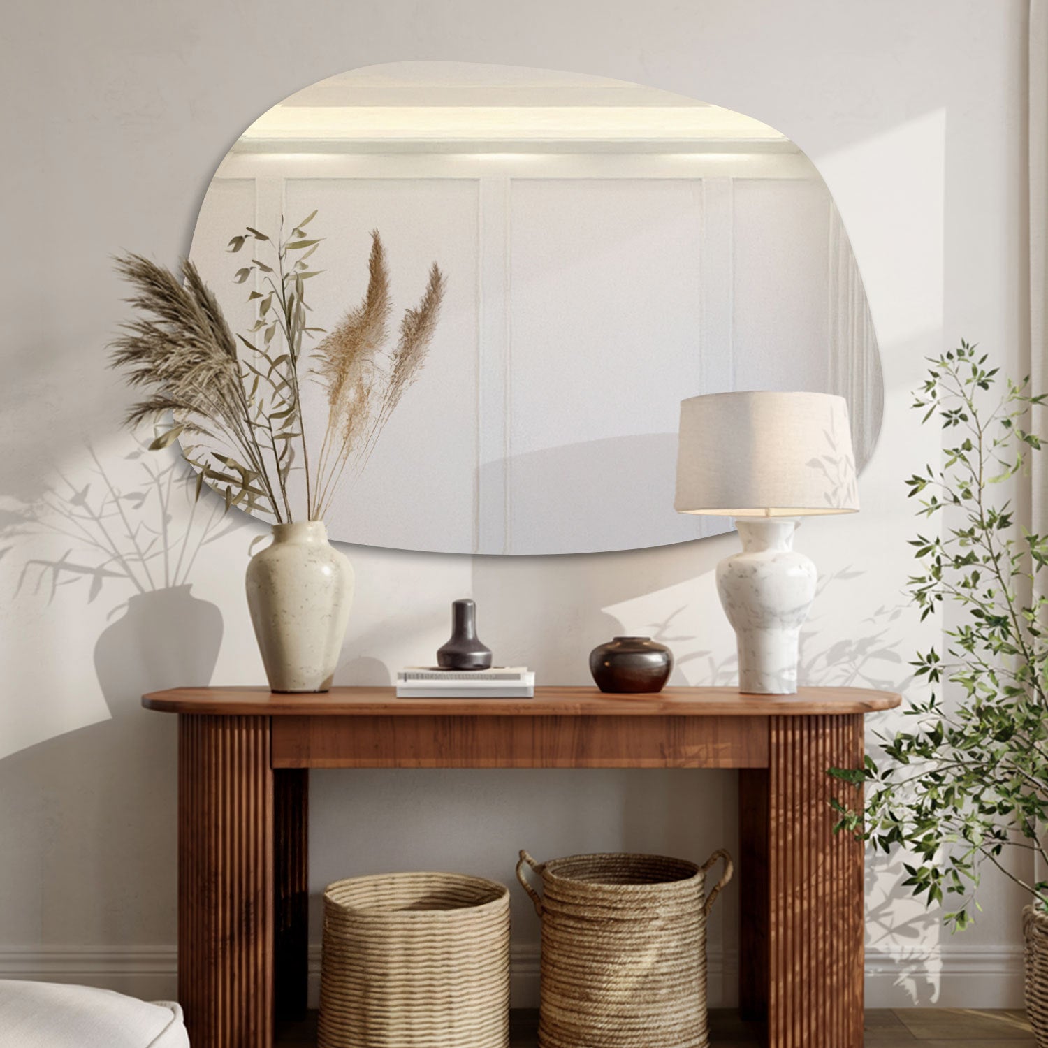 Miroir design en forme de tache originale | Miroir irrégulier grand format pour salon ou entrée | 78x57 cm | Marque Wallfluent - 6