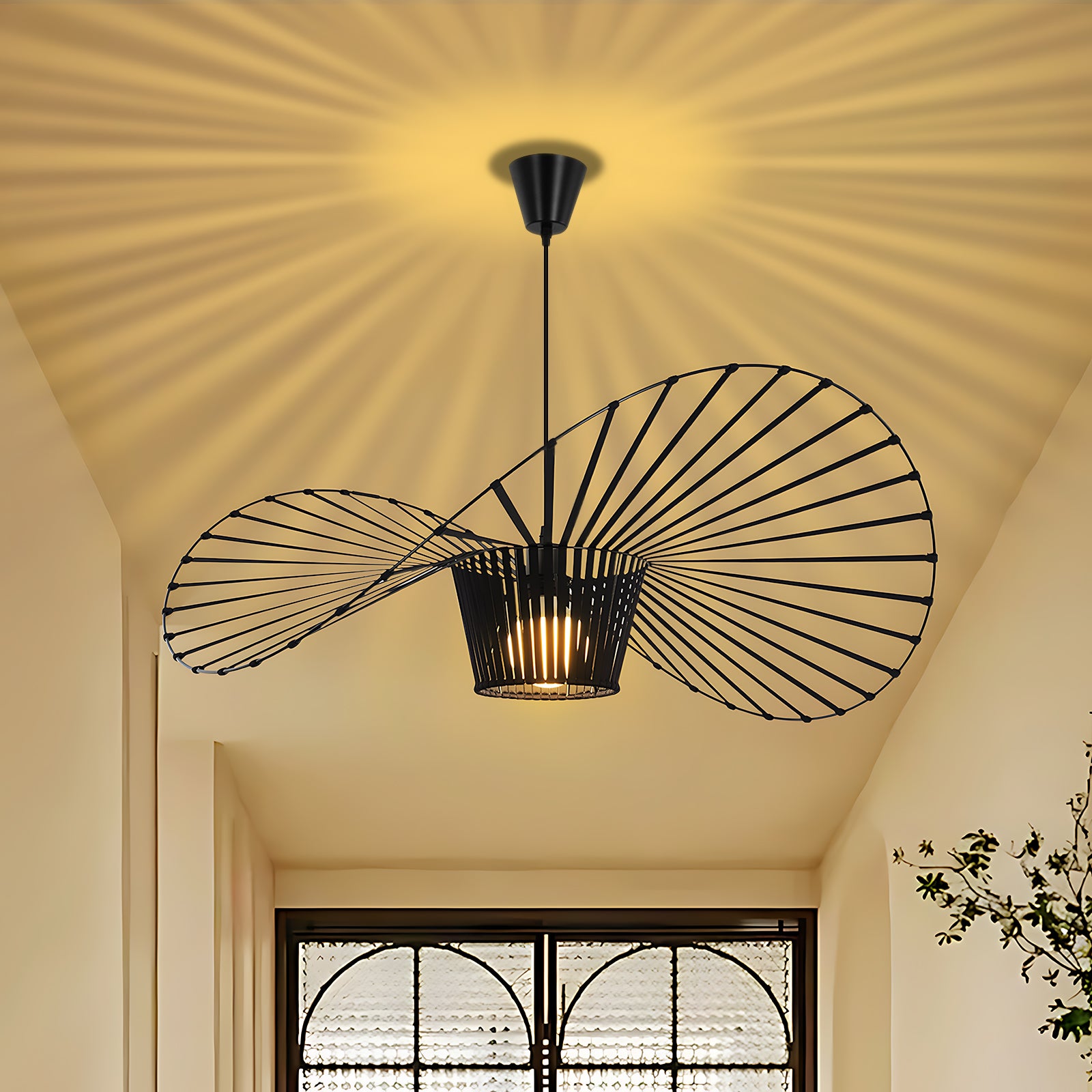 NETTLIFE Nowoczesna czarna lampa wisząca E27 średnica 60 cm poliwęglanowy kapelusz projekt maks. 40 W do salonu jadalni kuchni, bez żarówki