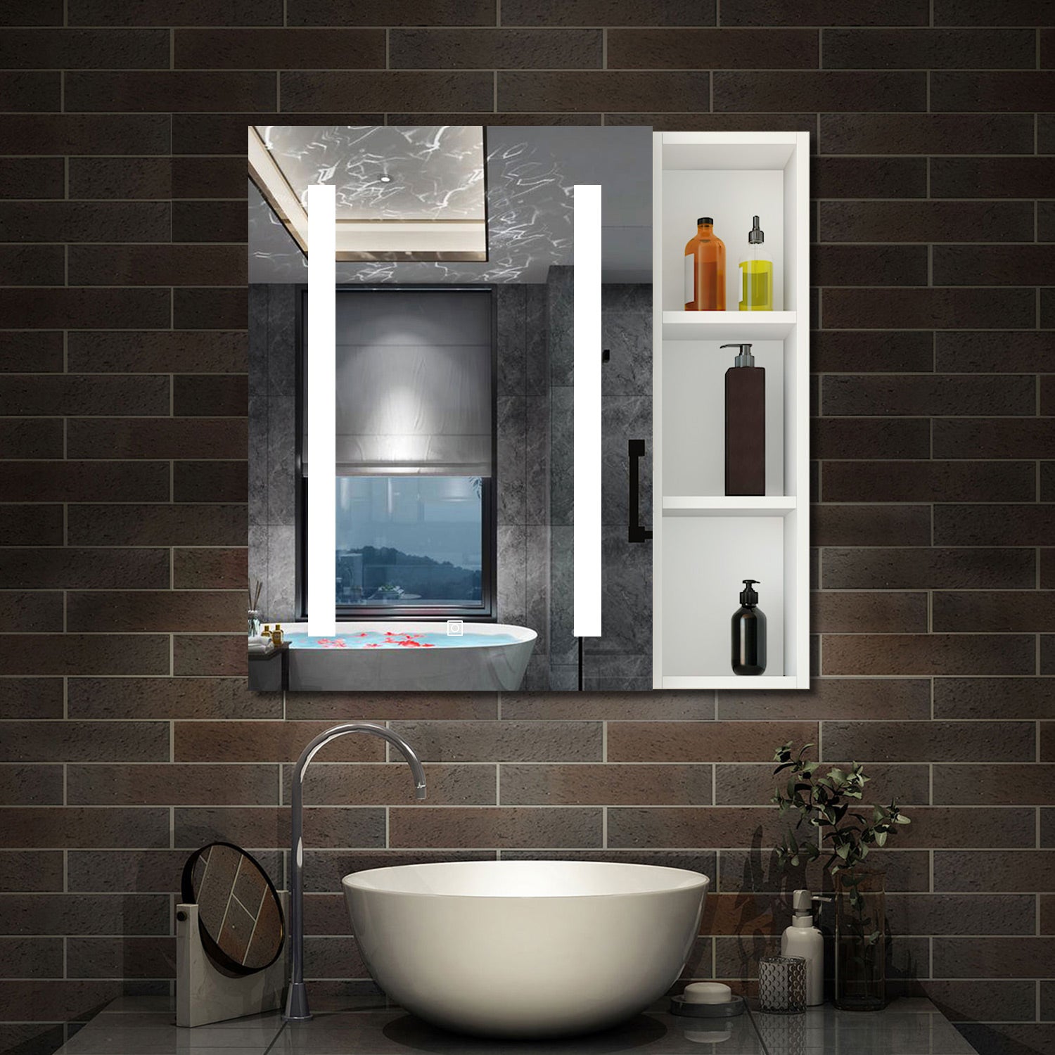 Armoire de salle de bain avec miroir anti-buée Rosahqnda avec éclairage LED, étagères réglables en hauteur, 3 températures de couleur réglables à partir de 71,62 € (juin 2026