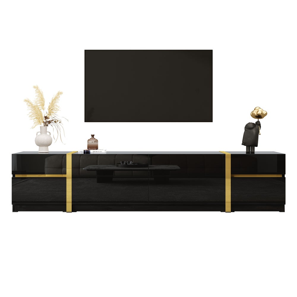 Leroy Merlin Mueble De Tv Lujo Brillante Con Acabados Puertas Y Cajones, Moderno, Amplio Espacio De Almacenamiento Para Salón, Soporte Tv Diseño Negro/Dorados 