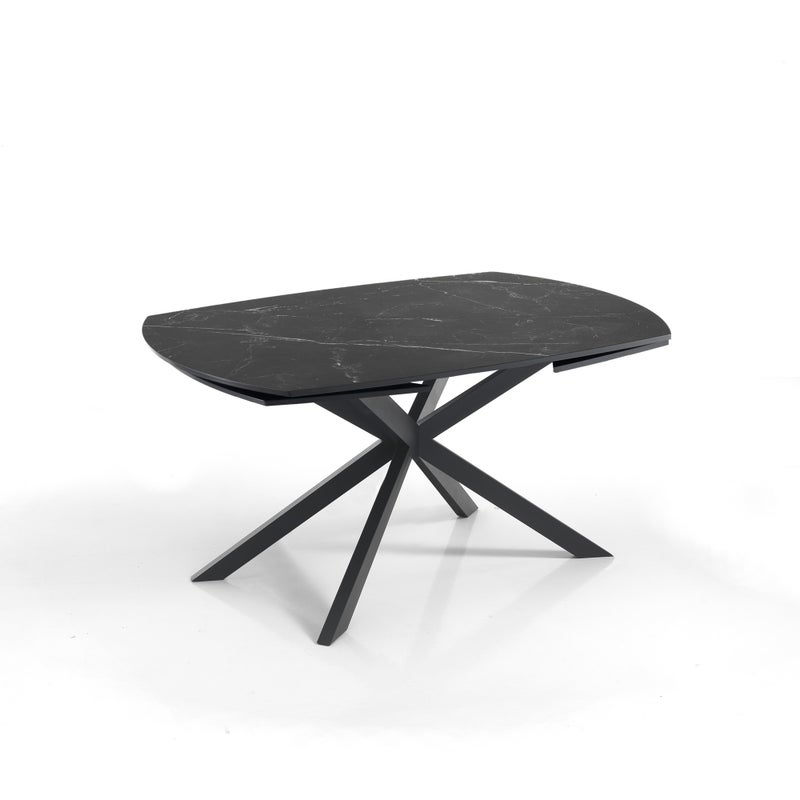 Stół rozkładany AZA 2 – stal matowa czarna, ceramika z czarnego marmuru, wys. 75 cm, szer. 140/200 cm, 6/8 miejsc, do jadalni