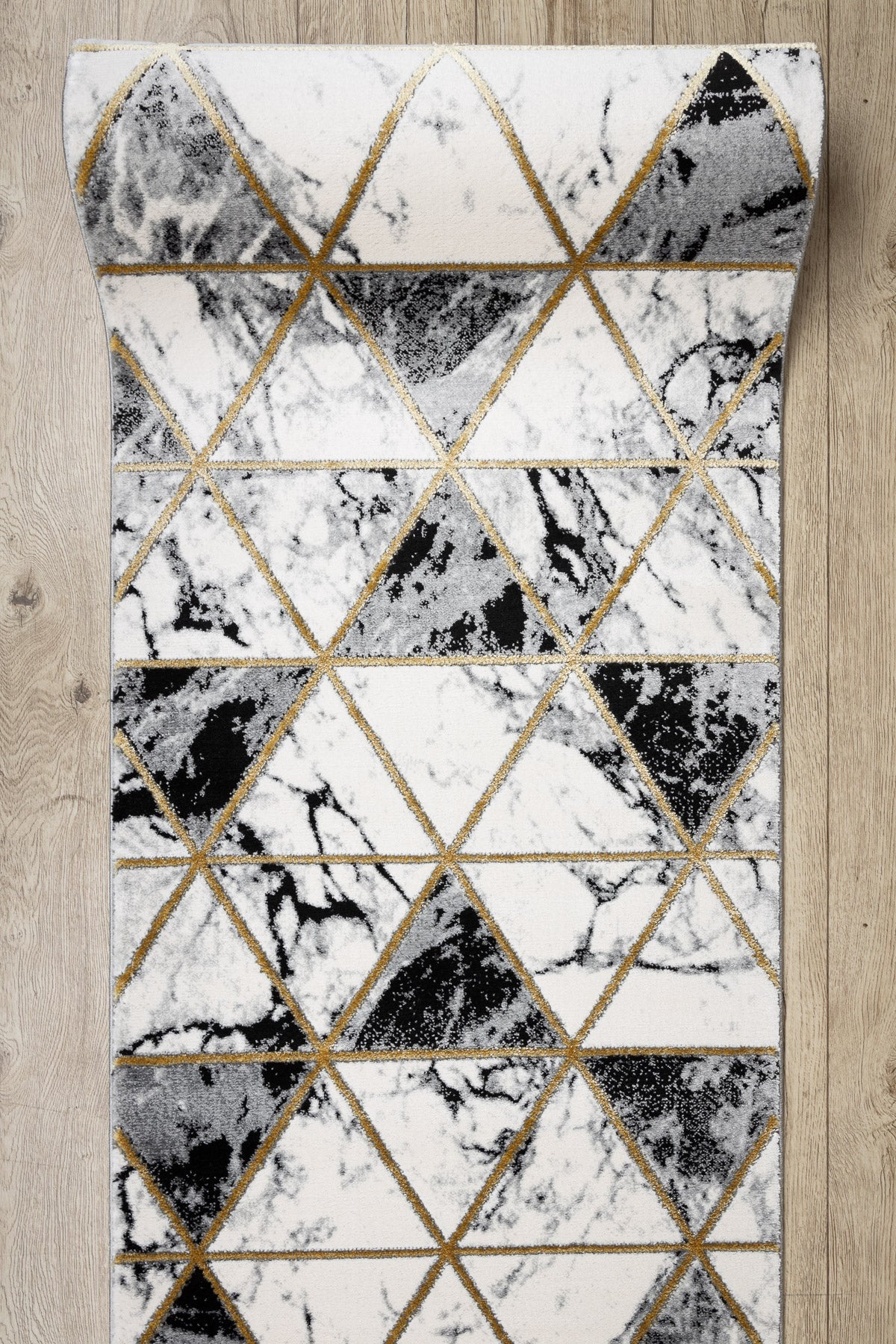 Passatoia EMERALD esclusivo 1020 glamour, elegante Marmo, triangoli nero / oro 100 cm 100x600 cm - 5