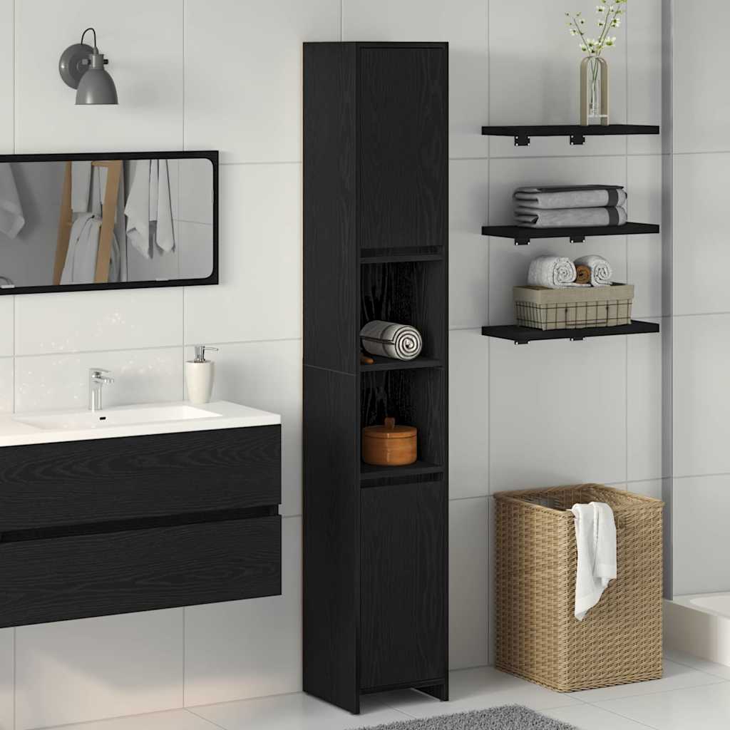 Vidaxl Armario De Baño Madera Ingeniería Roble 30X30x183,5 Cm Negro , Leroy Merlin