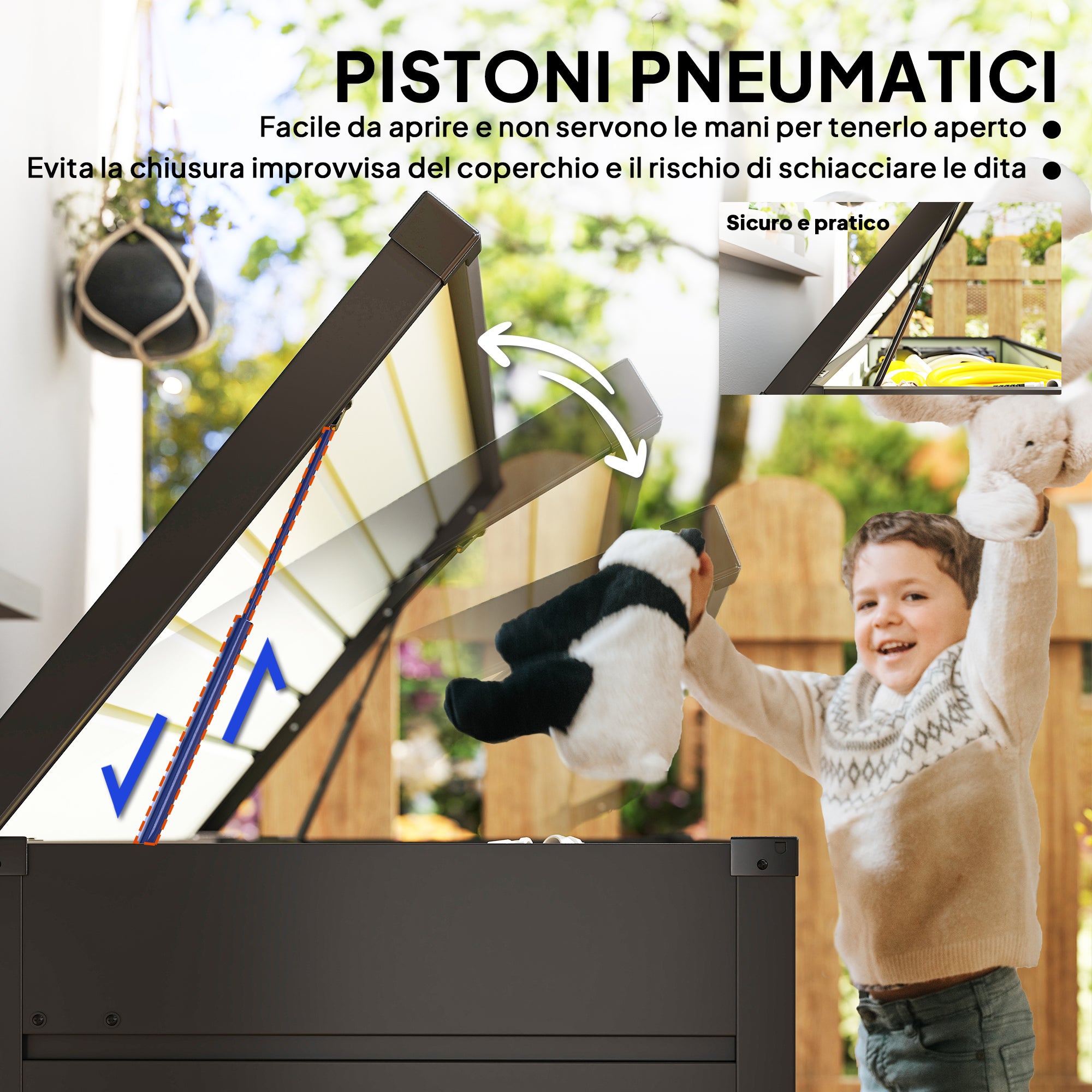 Outsunny Panca Baule Contenitore da Giardino con Chiave, Cassapanca Moderna in Acciaio, Grigio, 120x62x62cm - 5