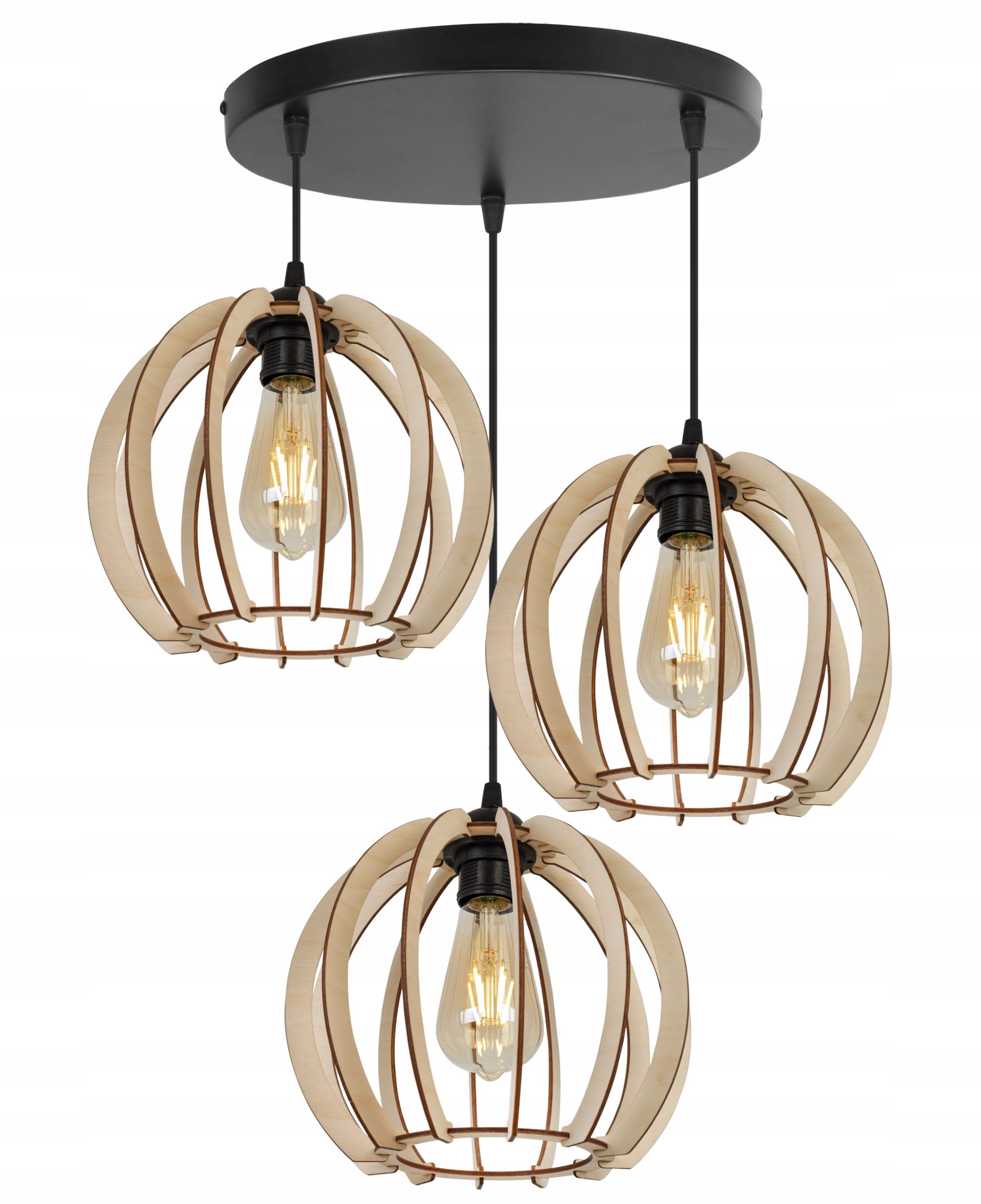 Lampa sufitowa wisząca boho Timber 3xE27 klosz drewniana kula brązowa Light Home LH