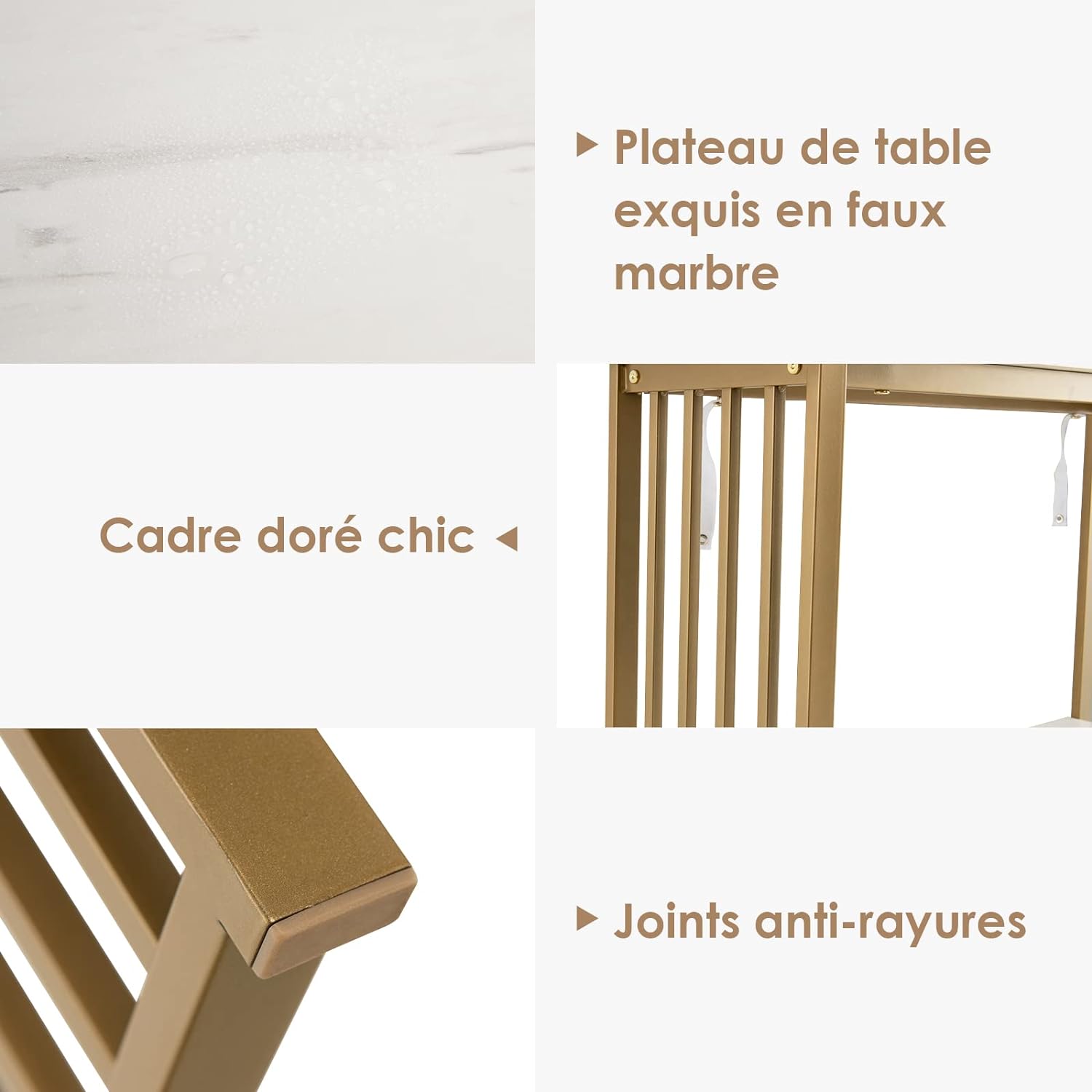 Table Console à 2 Niveaux, Cadre Métallique et Plateau de Marbre, Table d'Entrée de Dispositif Anti-Chute, Charge 50KG - 6