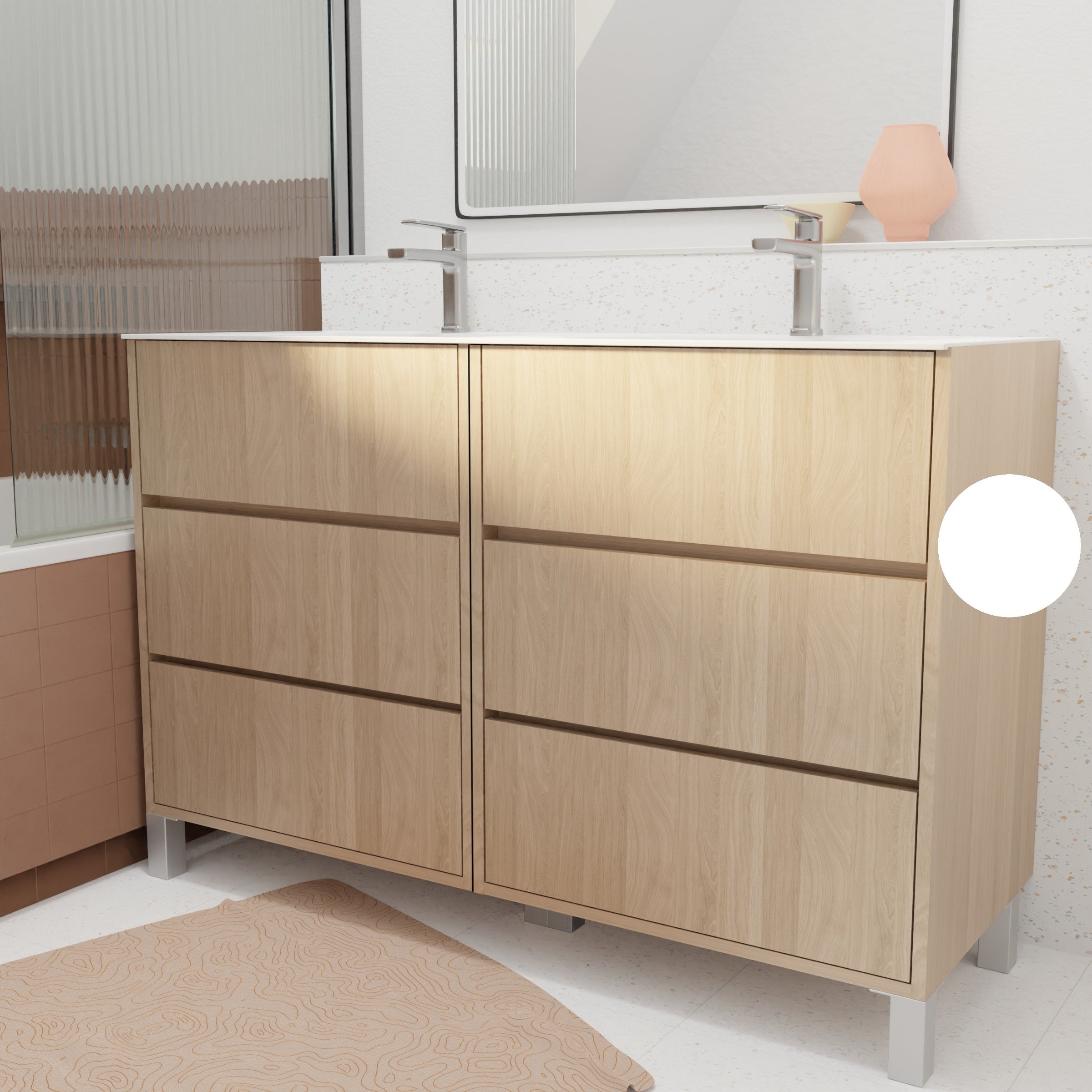 Pack Meuble Salle de Bains 120 cm Chêne Clair, 6 tiroirs avec Vasque Céramique - XENOS - 7