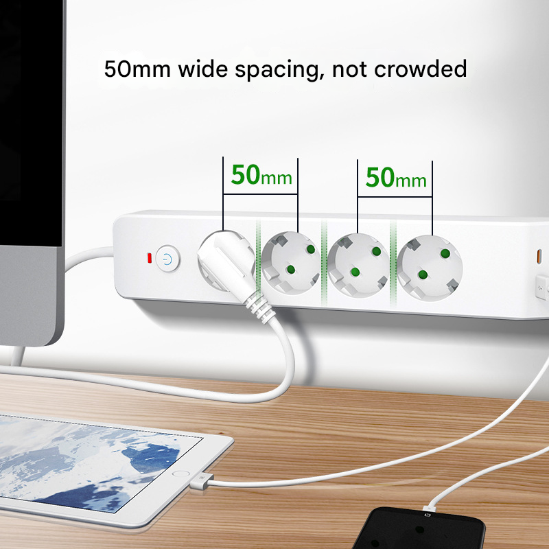 Prise de courant à quatre trous, 2500 W, panneau de prises, prise pour appareil électroménager, avec interface PD/USB (norme européenne). - 3