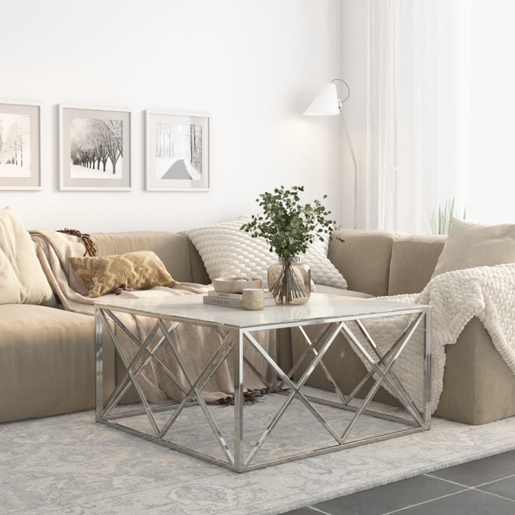 Stolik kawowy, srebrny, stal nierdzewna i szkło hartowane vidaXL