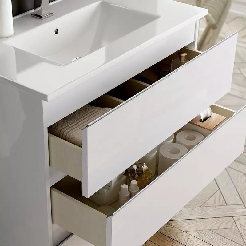 Meuble de salle de bain 80cm simple vasque - 2 tiroirs - sans miroir - BALEA - blanc - 2