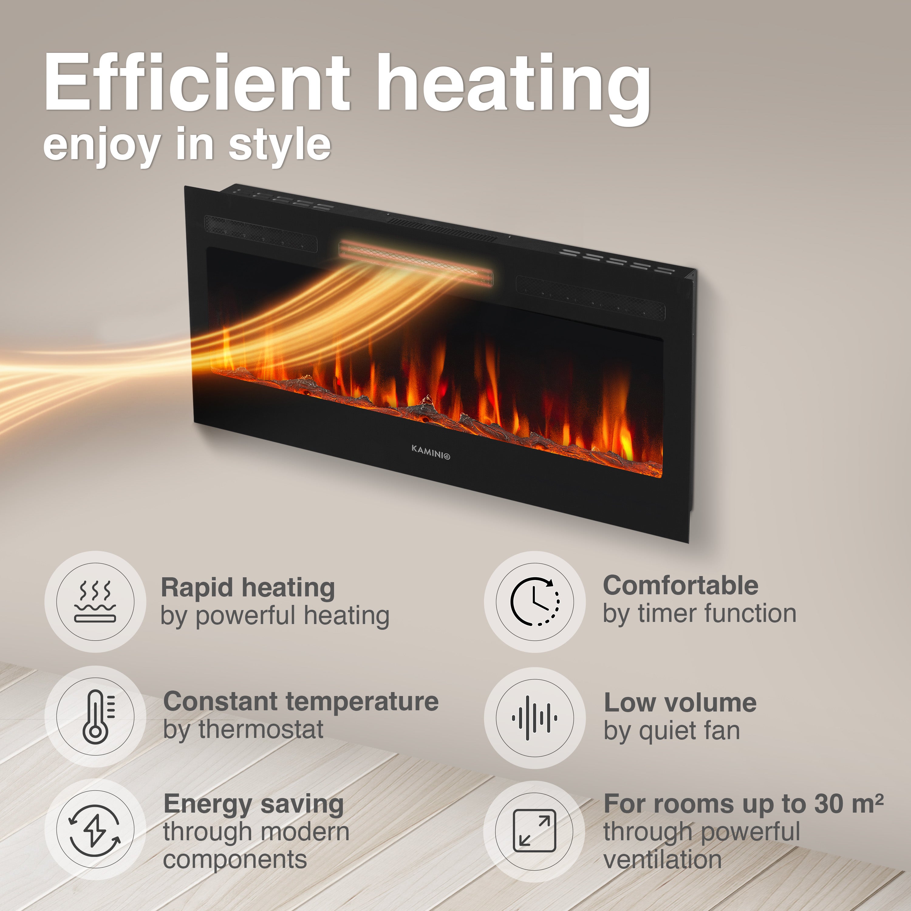 KAMINIO Chimenea eléctrica MARLON - Chimenea eléctrica 3 en 1 con calentador, efecto de llama 3D, 12 colores de llama, control remoto - 36 pulgadas - 4