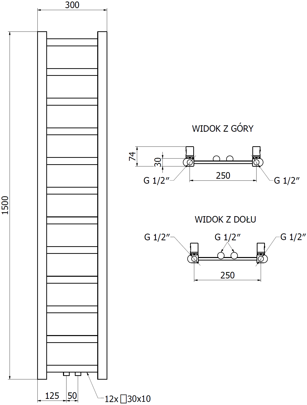 Mexen Bolt grzejnik łazienkowy 1500 x 300 mm, 295 W, antracyt - W126-1500-300-00-66