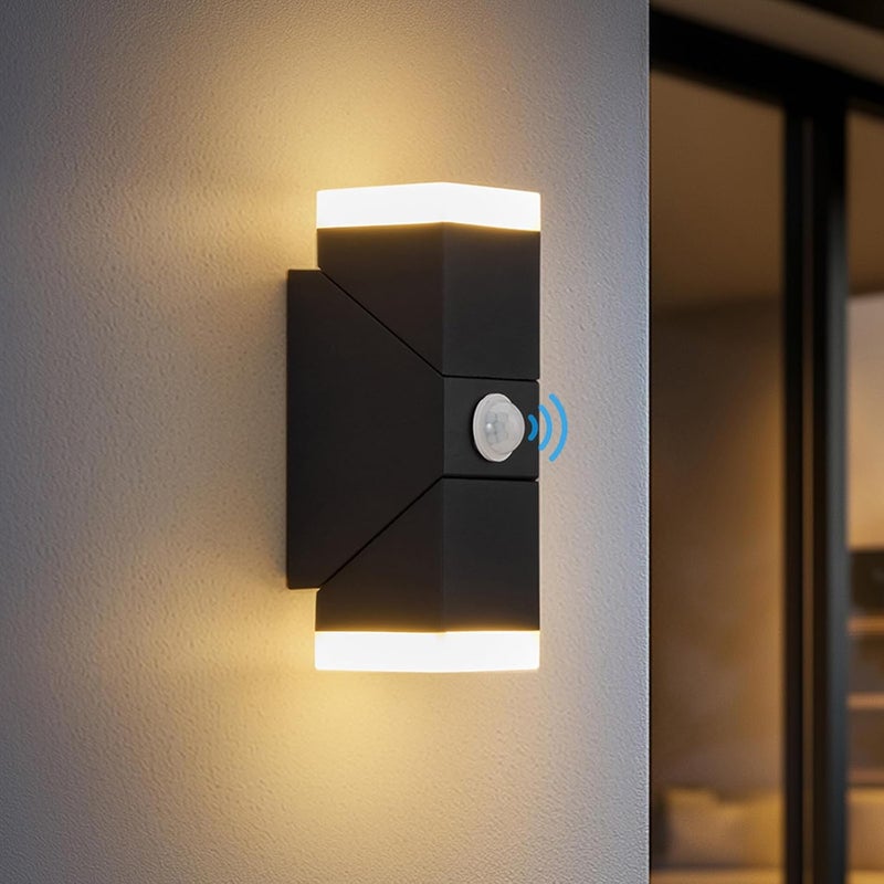 Zewnętrzny kinkiet z czujnikiem ruchu, oświetlenie drzwi wejściowych skierowane w górę i w dół, od zmierzchu do świtu, wodoodporny IP65