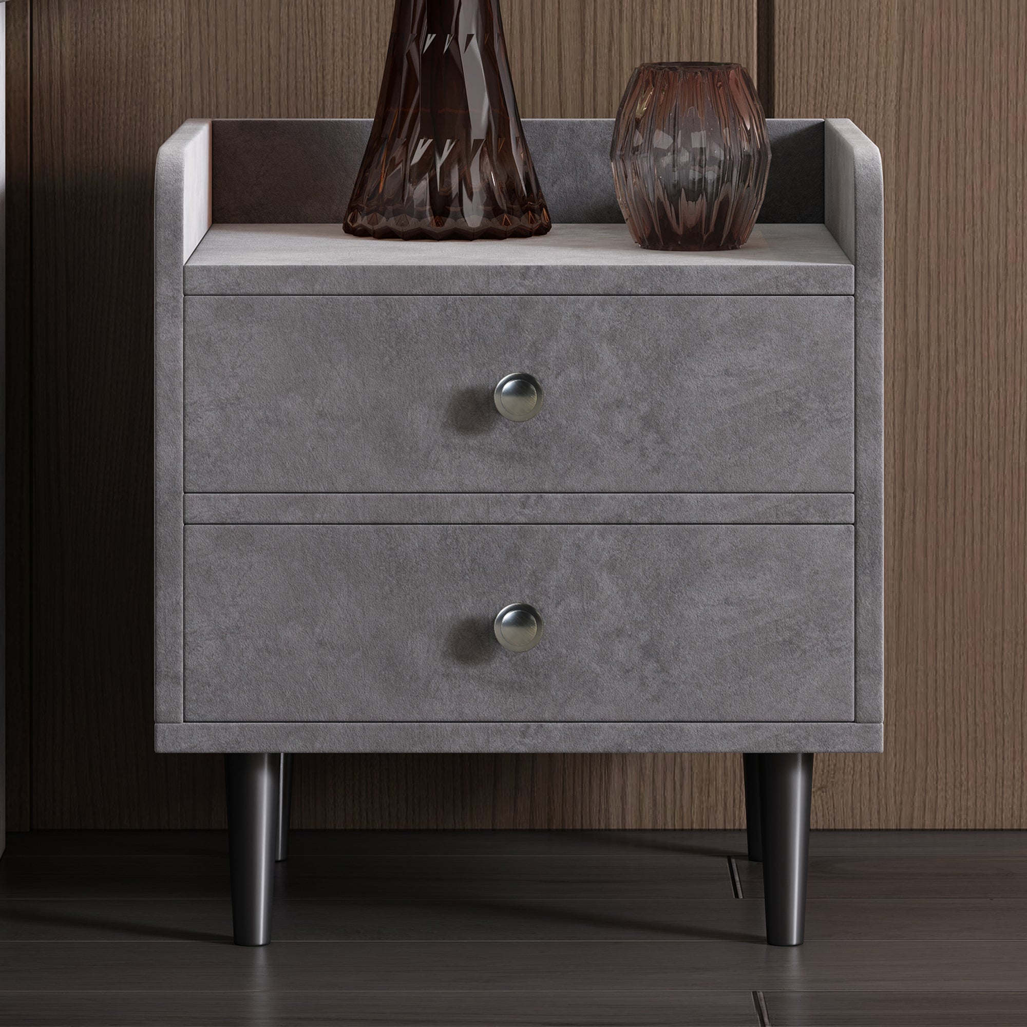 2 Tables De Chevet En Velours Beige Avec Tiroirs – Base Métal Doré, 40x40x50 Cm, Style Moderne Et Rangement