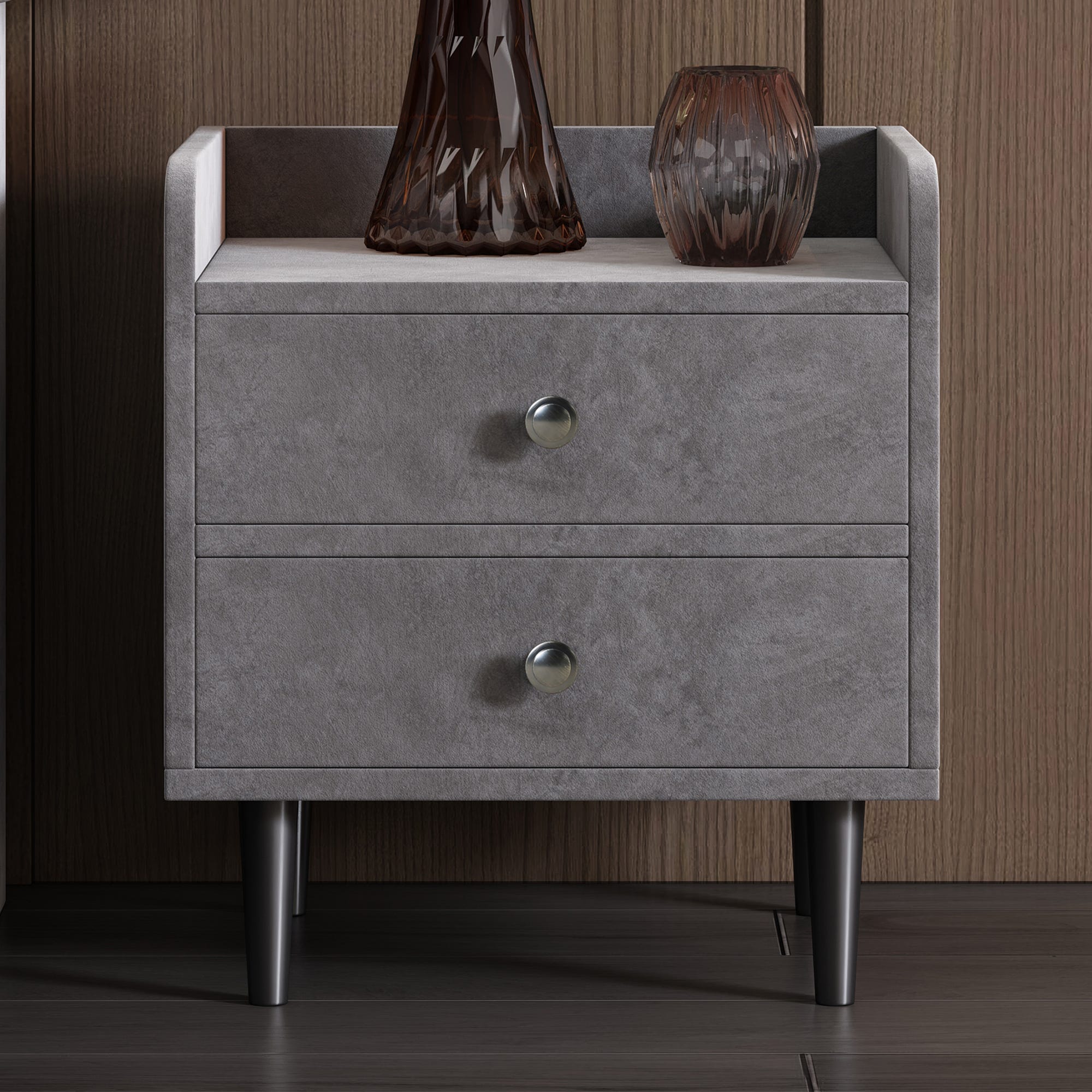 2 Tables De Chevet En Velours Beige Avec Tiroirs – Base Métal Doré, 40x40x50 Cm, Style Moderne Et Rangement