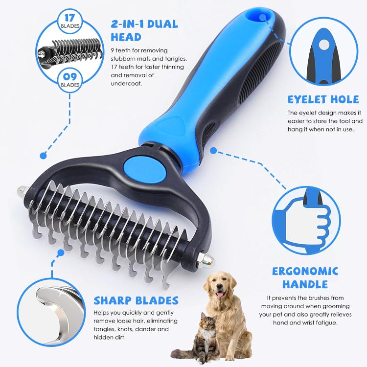 Escova para higiene de cães e gatos – Pente desembaraçador para pêlo comprido – Rastelo profissional para subpêlo - 2