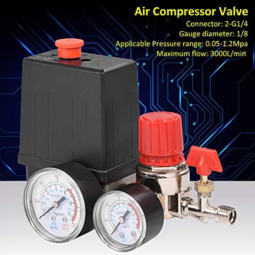 220V Pressostat Compresseur d'Air 4 Trous Regulateur de Pression pour Air Compresseur avec Manomètre Soupape de Sécurité Raccords 90-120 PSI - 3