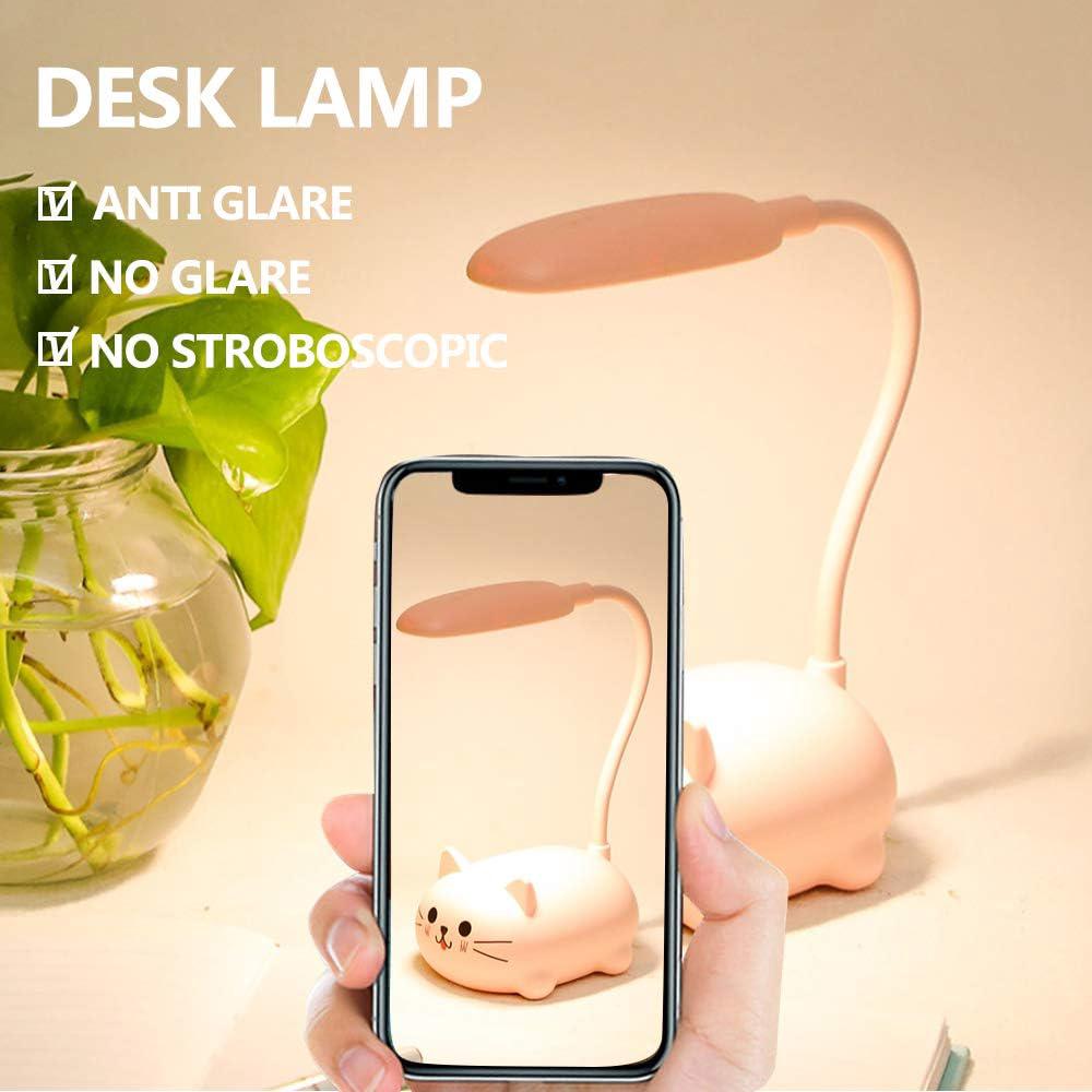 Lampe De Bureau LED Rose Chat Kawaii - Rechargeable USB - Flexible à 360° - Pour Chambre Fille, étude, Nuit