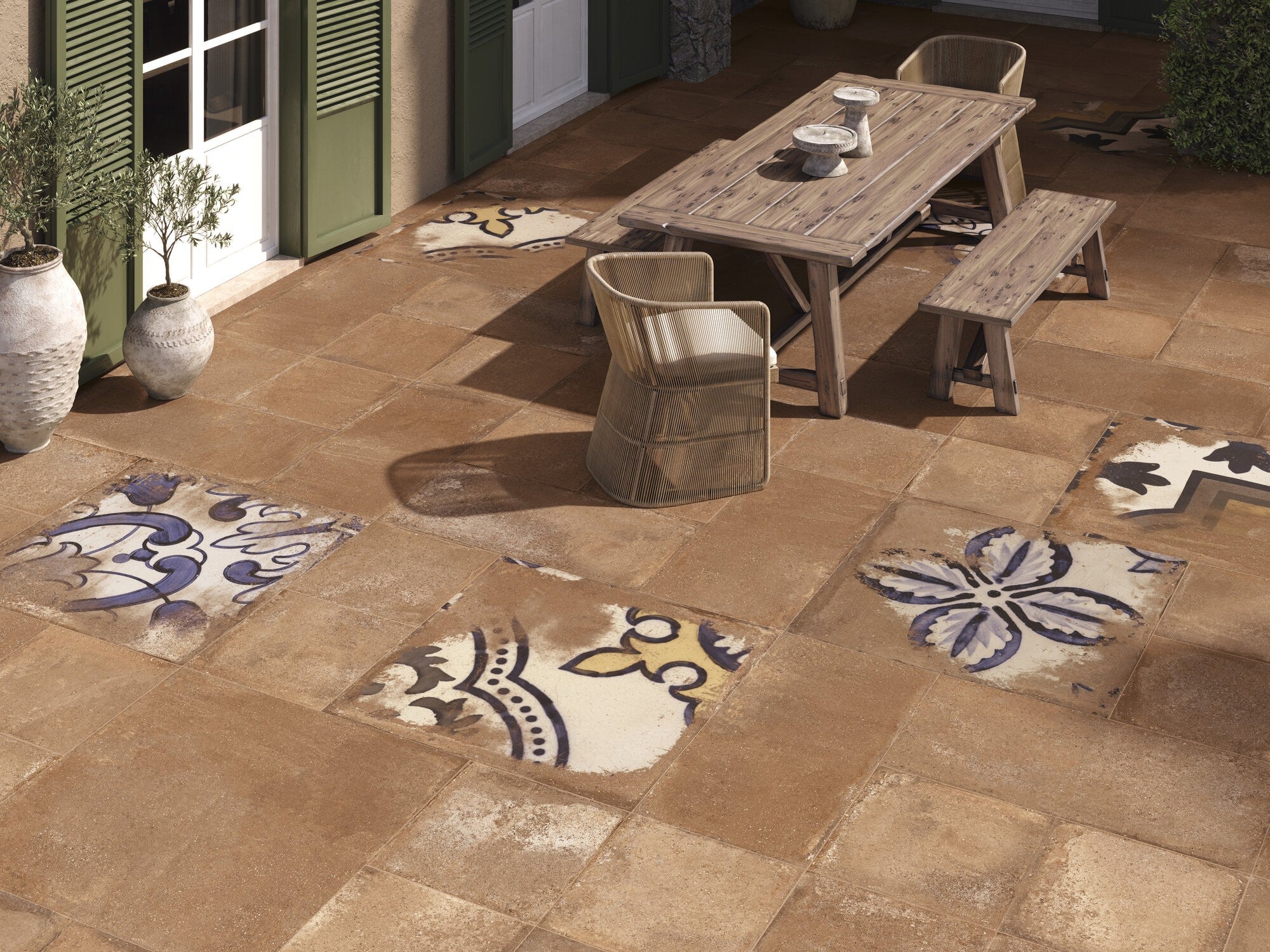 Carrelage Effet Carreaux de Ciment 120x120 Casa - TERRACOTTA - Modèle 3