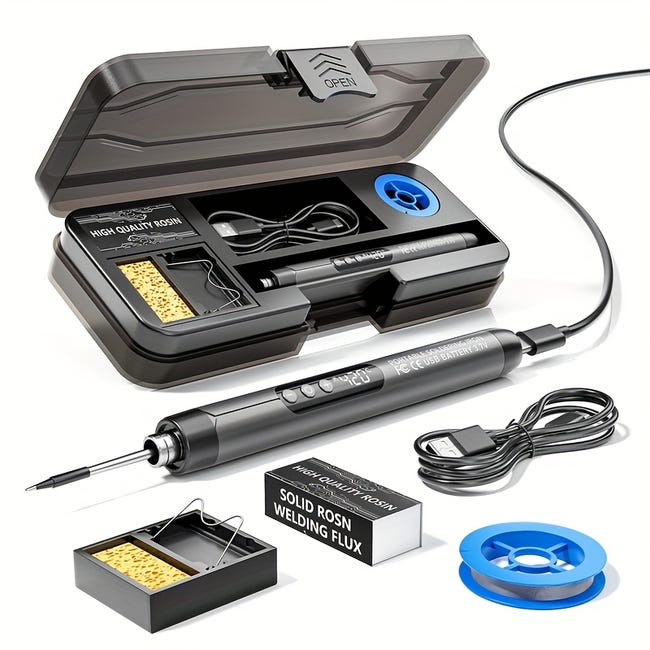 Zestaw lutownicy bezprzewodowej, ładowanej przez USB, 1000 mAh, regulowana temperatura do 420 °C, lutownica elektryczna do napraw (szara)
