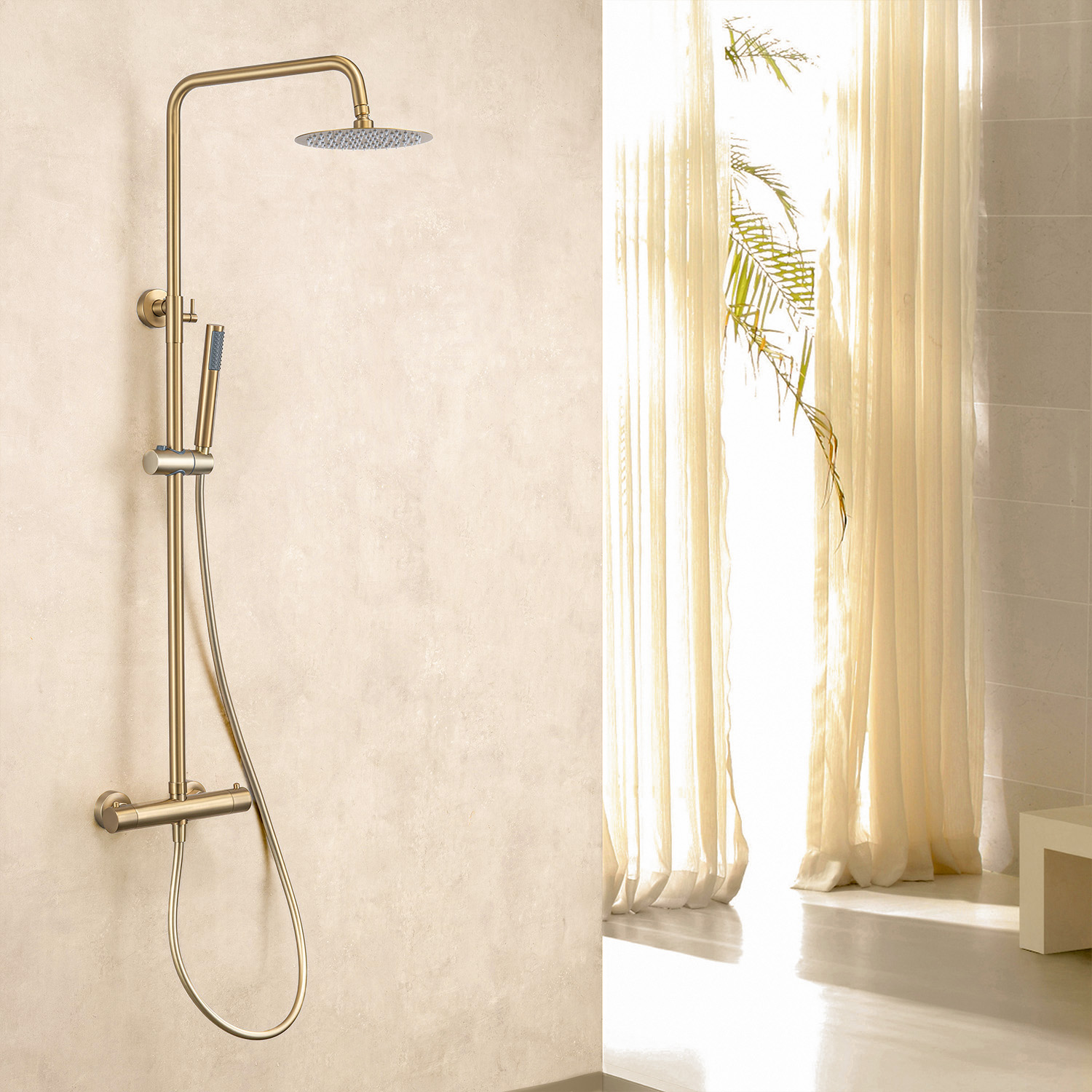 Colonne de douche avec mitigeur thermostatique LOMAZOO Orléan doré - 2