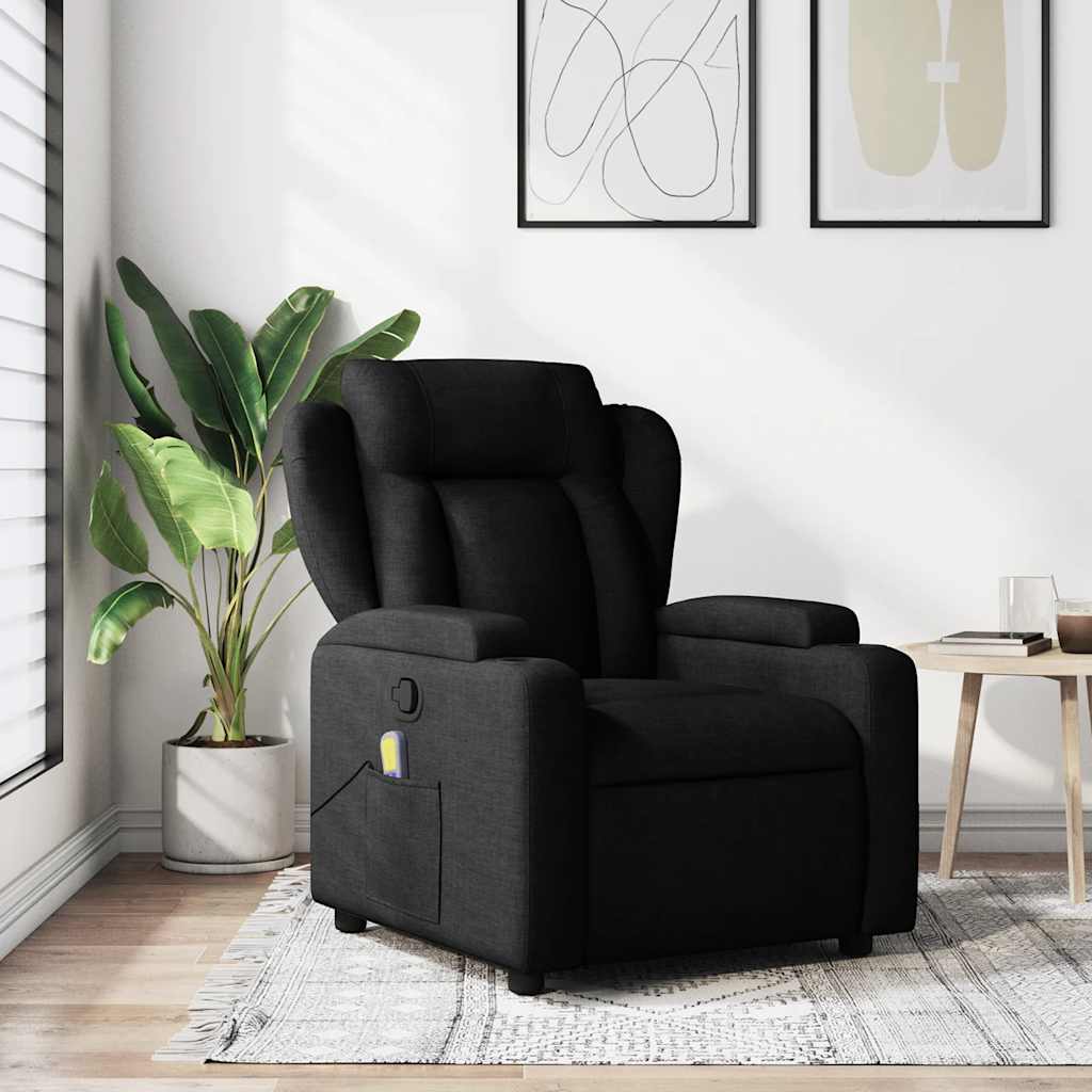 Fauteuil de Salon，Chaise，Fauteuil de massage inclinable noir tissu - 2