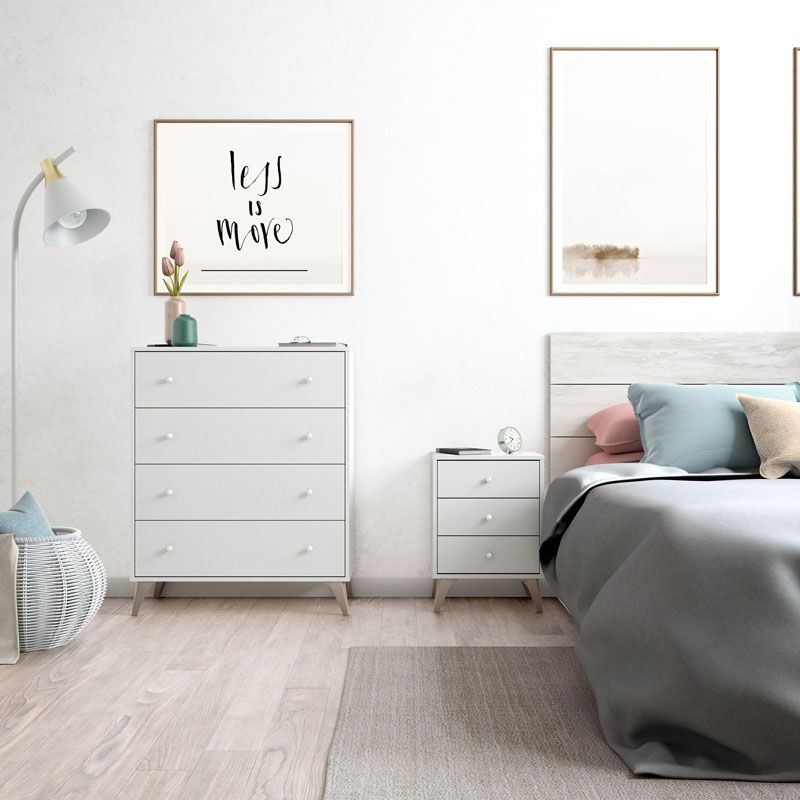 Chevet scandinave ZORA 3 tiroirs L40cm x H56cm - Blanc - 7