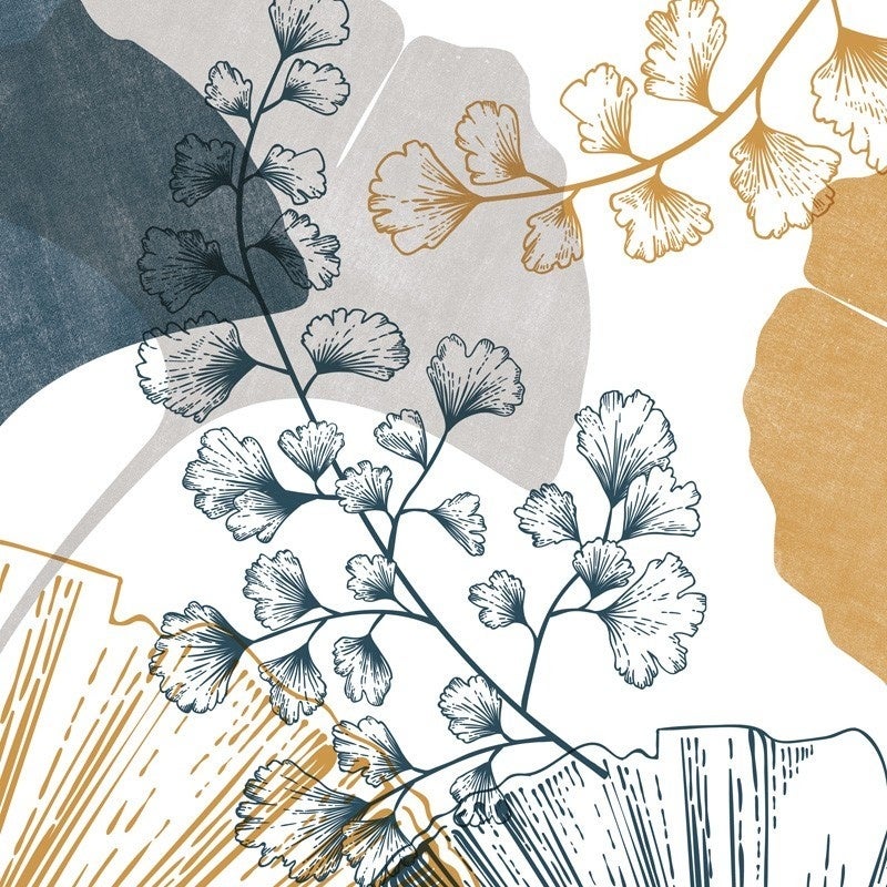 Crédence de salle de bain en PVC floral doré et bleu 140x30 cm (en 2 bandeaux) - Gingko - 2