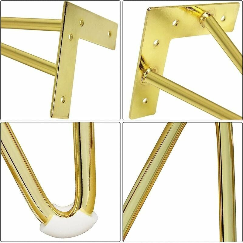 Paquet de 4 pieds de meubles en métal doré de 6 pouces, pour armoires, meuble TV, commodes, projets de bricolage - 3