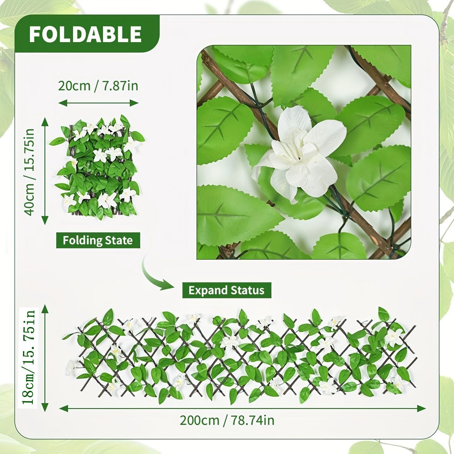 Vedação de Plantas Artificiais de 40 cm - Hera e Orquídeas Realistas com Flores Brancas, Proteção UV, Decoração de Áreas Exteriores para Jardim - 2